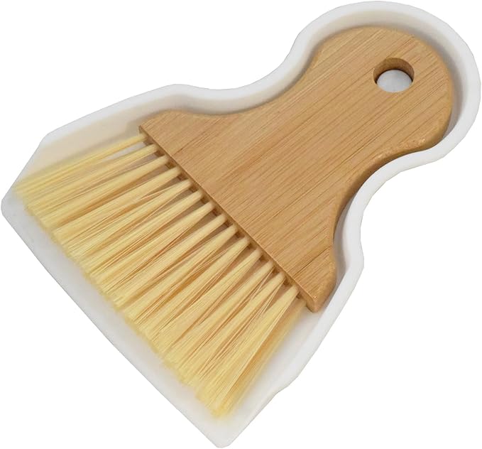 Mini Broom and Dustpan Set Portable Hand Broom with Bamboo Handle Small Crumb Sweeper for Home, Bathroom, Kitchen, Car Interior, Office, Pet Areas (White)