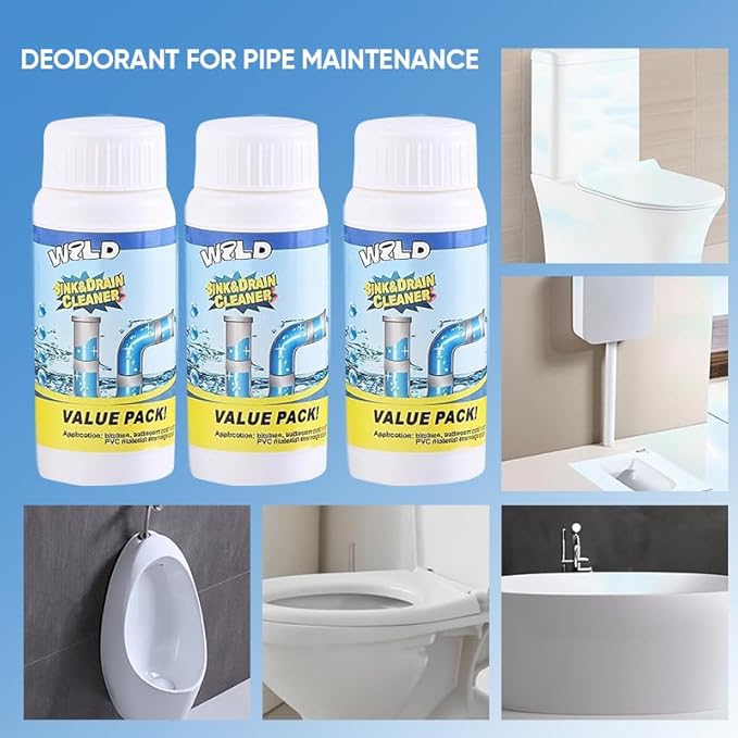 Wild Sink and Drain Cleaner Powder | Rapid-Foam Fast-Acting Pipe Declogger for Kitchen, Bathroom, Toilet, Shower Drain Maintenance (1pc)