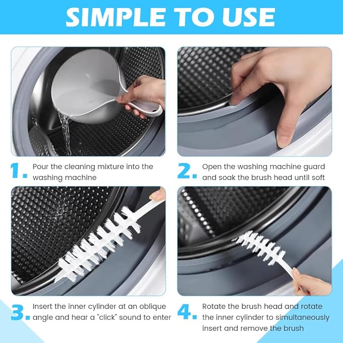2PCS Washing Machine Cleaning Brush,Rolling Washing Machine Cleaner Front Loader Cleaning Tools with Storage Hook(23.23x5.51x1.38inch)
