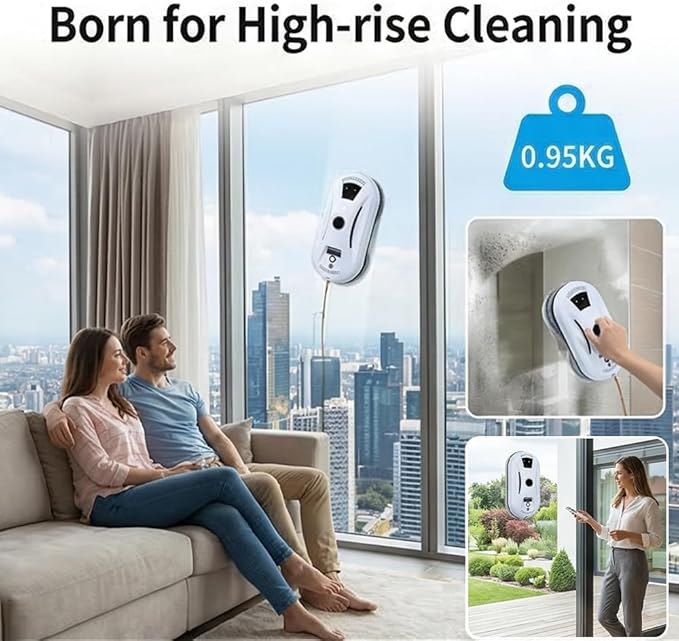 RAINPOT SAKER Automatic Smart Window Cleaning Robot - 90W Dual Spinning Pads with AI Smart Path & Smart Spray, Remote Control & 20-Min Backup Power for Glass, Mirrors & Smooth Tile