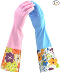 2 PAIRS Household Gloves Latex Free Cleaning Gloves with Soft Lining Long Cuff 15" & Grip, Medum, Pink/Blue