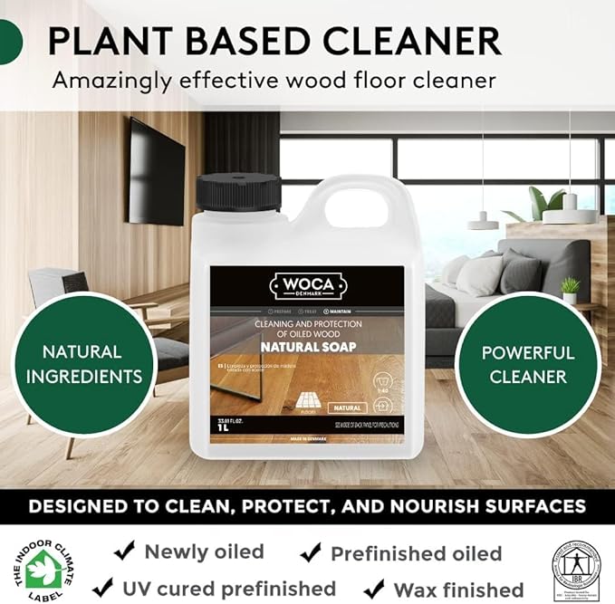 WOCA Denmark Natural Soap Bundle - 2x(1L) -Concentrated Cleaner for Oil-Treated Hardwood Floors, Furniture, Millwork, Cutting Boards, and Countertops.