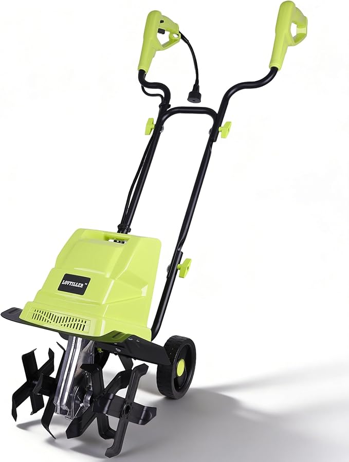12 Inch Small Electric Corded Garden Tiller Cultivator 13.5 AMP Power Rototiller for Gardening with Adjustable Wheels