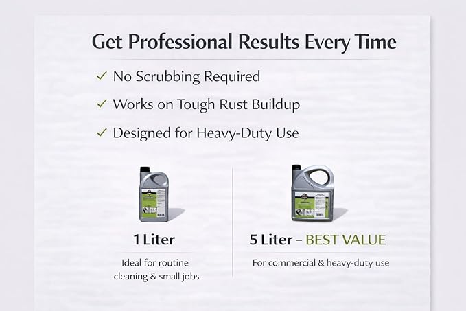 Heavy-Duty Rust Stain Remover for Industrial Use on Stainless Steel, Cleaner and Rust Remover Gel Needs No Scrubbing, Simply Apply and Rinse - 1L