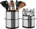 Extra Large Utensil Holder for Kitchen Counter, 360°Rotating Cooking Utensils Holder for Countertop, Stainless Steel Utensil Crock for Spatula,Spoon, 3 Compartment Metal Silverware Crocks for Flatware