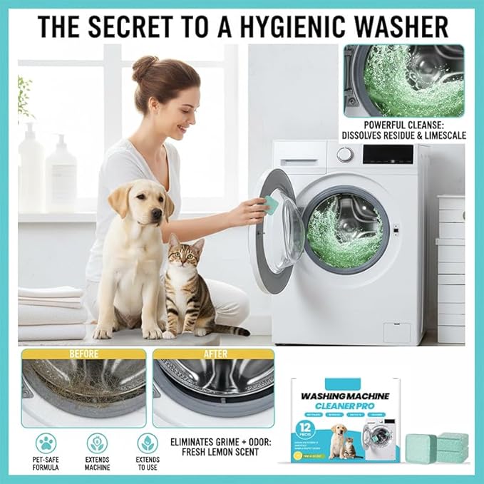 Washing Machine Cleaning Tablets: Powerful Deep Cleaning for Front Loader & Top Load Washer Machines - Clean Inside Drum and Laundry Tub Seal (36 pieces)