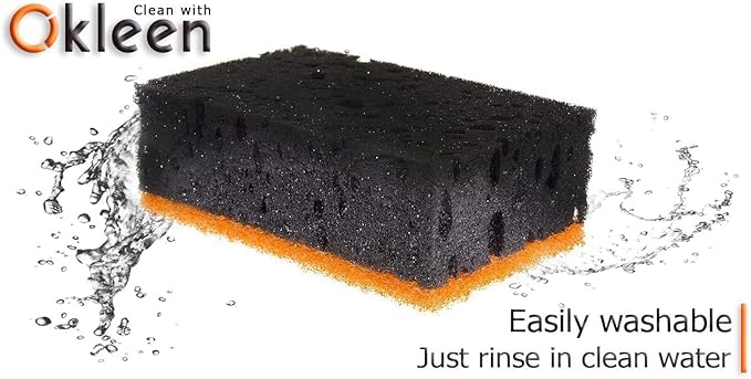 Black & Orange Multi Use Scrub Sponges. Made in Europe. 18 Pack, 4.3x2.8x1.4 inches. Heavy Duty and Non Scratch Fiber. Odorless Durable and Delicate Halloween Holiday Sponges