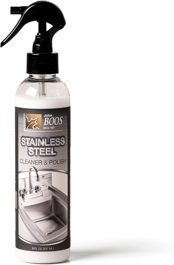 John Boos Stainless Steel Cleaner with Fine Mist Spray, Lavender Scent, 8 oz - Streak-Free Cleaning Polish & Stain Remover for Stoves, Ovens, Sinks, & Kitchen Surfaces