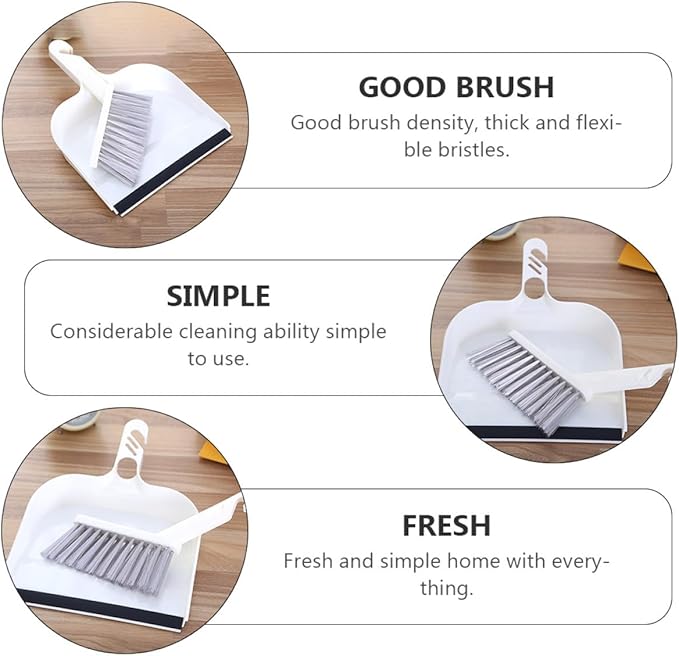 CLISPEED Mini Broom and Dustpan Set 2pcs, White Handheld Cleaning Brushes for Kitchen and Desktop, Compact Sweeping Tools for Home and Office Use