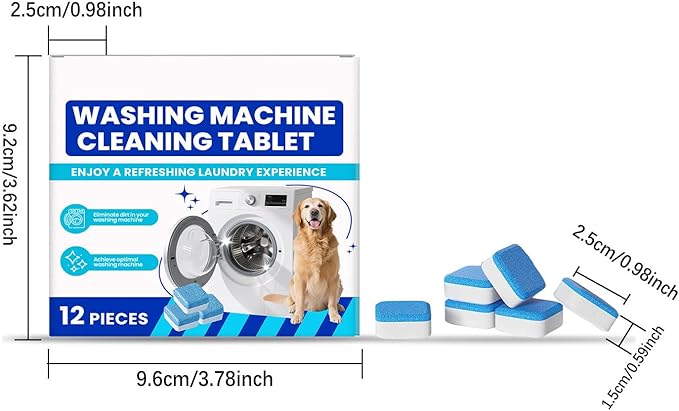 Eco-Friendly Washing Machine Cleaner, 12 Pack Washing Machine Deep Cleaner Tablets, Remove Stubborn Pet Hair, Septic Safe, Compatible with HE, Top & Front Load Washers (3PCS)