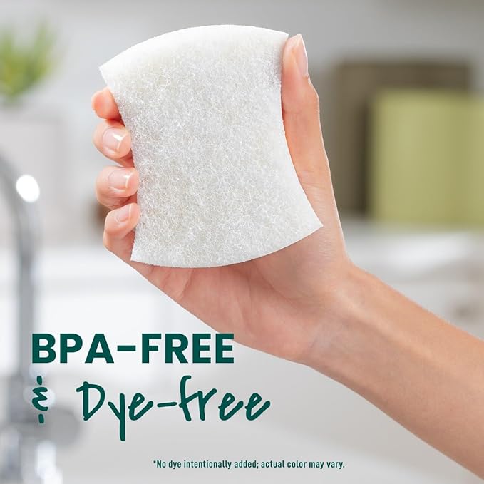 Scotch-Brite Greener Clean Non-Scratch Scrub Sponge, Sponge for Washing Dishes, Cleaning Kitchen, Superior Performance and Made with Sustainable Materials, Dishwasher Safe, 3 Scrub Sponges