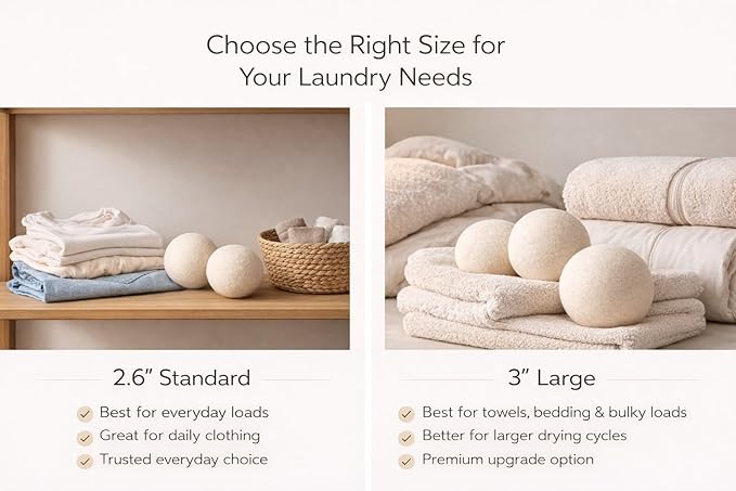 Wool Dryer Balls 6 Pack, 100% New Zealand Wool, Reusable Dryer Balls for Laundry, Natural Fabric Softener, Helps Reduce Drying Time, Wrinkles & Static Cling, 2.6 Inch