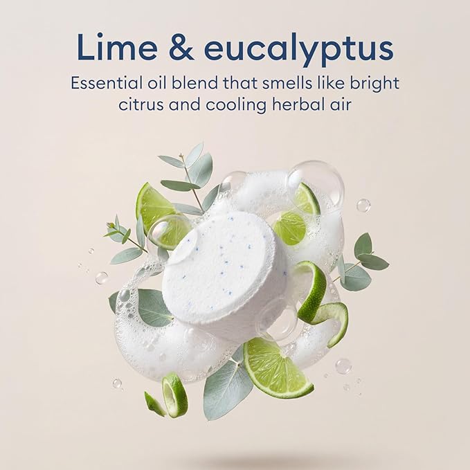 Vove Probiotic Toilet Bowl Cleaner Tablets Starter Set with Tin, 12 Count - Lime Eucalyptus, Citric Acid + Oxygen Bleach, Removes Hard Water & Limescale, Plant-Based, Septic Safe, Plastic-Free