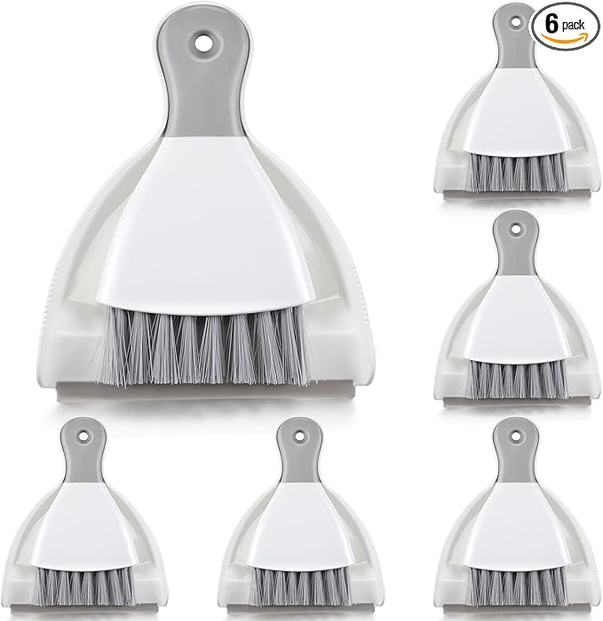 Zopeal 6 Sets Mini Dustpan and Brush Set Small Broom and Dust Pan Portable Multifunctional Whisk Hand for Car Table Desk Countertop Keyboard Kitchen Cat Dog Nest Home Cleaning Tool