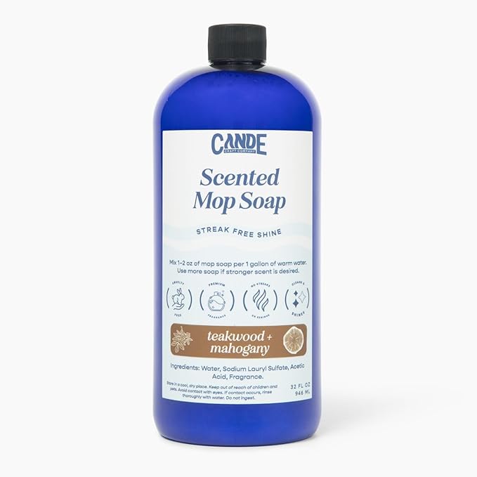 CANDE Mop Soap - Highly Scented Mop Soap, Luxury Floor Cleaner, Premium Fragranced Floor, Streak-Free Shine, 32 oz (Teakwood & Mahogany)