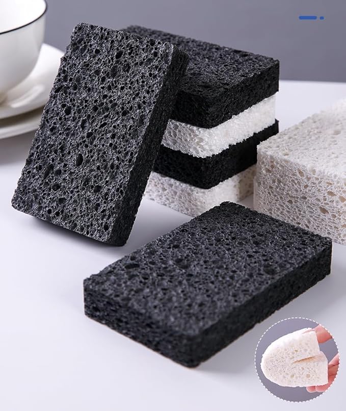 6 - Pack Non-Scratch Scrub Sponges - Sponges for Dishes and Washing Dishes, Cleaning Sponges for Kitchen Home Office, Magical 3D DIY Art and Craft Suppliers（Black&White）
