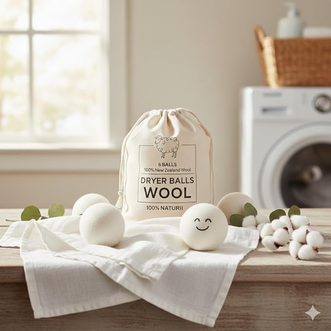 Premium Wool Dryer Balls – 6-Pack 100% Organic New Zealand Wool – Natural Fabric Softener, Hand-Felted, Reusable – Reduces Drying Time, Static & Wrinkles – Eco-Friendly Laundry Solution