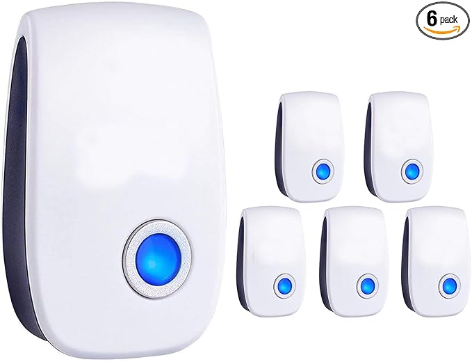 Ultrasonic Insect & Pest Repeller, Ultrasonic Mice Repellent for Insect, Roaches, Spiders, Ants, Bugs, Mosquitoes, Pest Control for House Garage RV Hotel, 6 Pack
