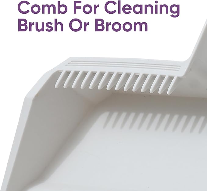 Superio 3-Pack Wide Plastic Dustpan with Comb - 16" Wide, Rubber Lip, Broom Handle Clip, White