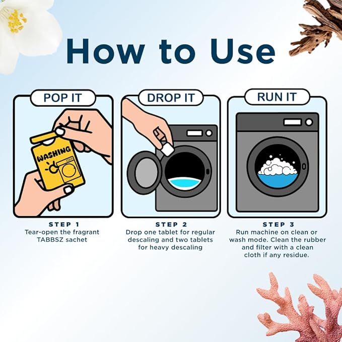 Washing Machine Descaler Tablets | Eco-Friendly & Non-Toxic Plant-Based Descaling Formula | 10X Deep Cleaning | Protects Drum & Removes Limescale | Citrus Cologne - Pack of 6