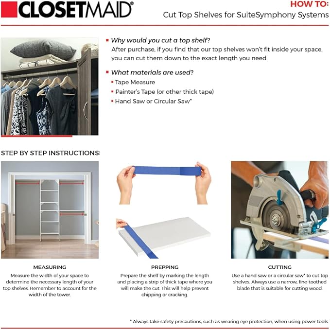 ClosetMaid SuiteSymphony Wood Closet Organizer Kit with Tower, 3 Hang Rods, Top Shelves, Adjustable, Fits Spaces 5-9 ft. Wide, Graphite Grey