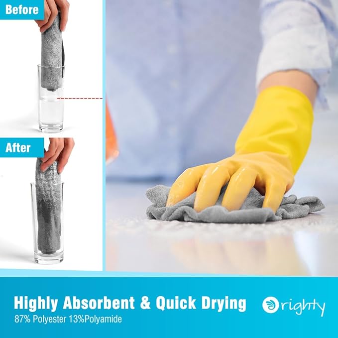 Orighty Grey Microfiber Cleaning Cloth, 50 Pack Highly Absorbent Cleaning Supplies, Lint Free Kitchen Towels Cleaning Rags, Microfiber Towels for Cars, House, Window, 12x12 inch