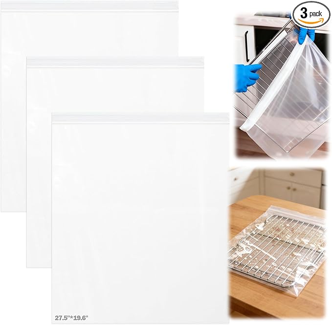 XANGNIER 3 Pack No Scrub Oven Rack Cleaning Bags 27.5*19.6 in,No Cleaner Included,Simple to Use,No Messy Hands Reusable Leakproof Soaking Cleaner Bags for Removable Metal Rack,BBQ Grills,Grill Grate