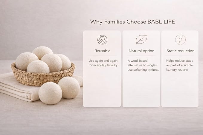 Wool Dryer Balls 6 Pack, 100% New Zealand Wool, Reusable Dryer Balls for Laundry, Natural Fabric Softener, Helps Reduce Drying Time, Wrinkles & Static Cling, 2.6 Inch