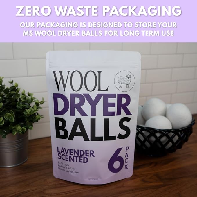 Lavender Scented Wool Dryer Balls – 6 XL Pack – Natural Fabric Softener, Reusable, Reduces Static, Reduces Wrinkles & Shortens Drying Time, Made W/Essential Oil, 100% Pure Wool