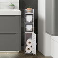 TUOXINEM Small Bathroom Storage with Dual Rods, Over The Toilet, Slim Toilet Paper Storage with 4 Tier Design, Fit Mega Roll (White)