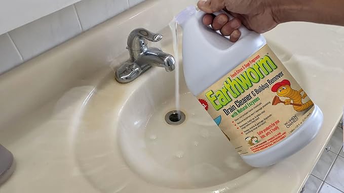 Earthworm Fragrance Free Drain Cleaner - Drain Opener - Natural Enzymes, Environmentally Responsible, Safer for Pets and Kids - 1 Half Gallon, 64 oz