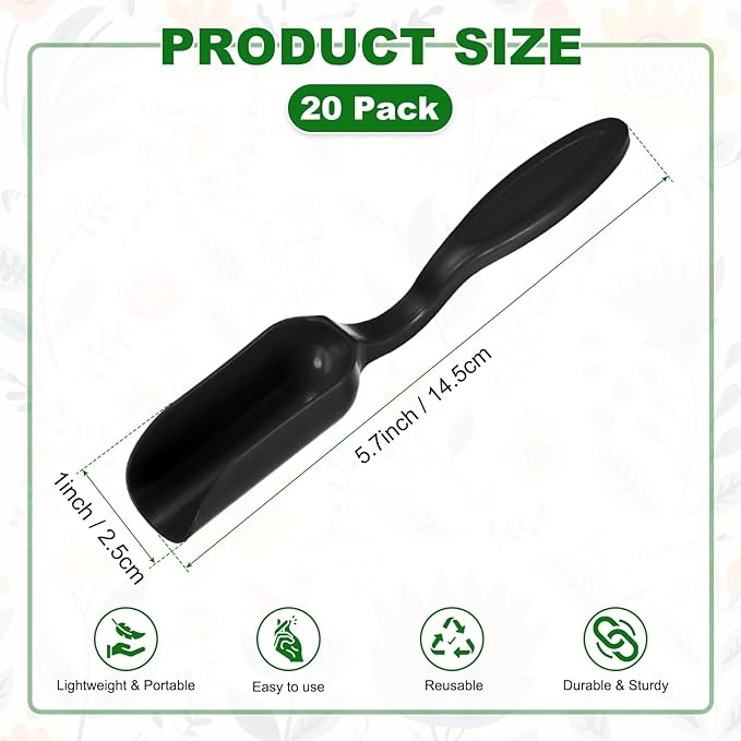 20-Pack Mini Gardening Shovel Spoons, Plastic Garden Soil Scoops for Cultivation Digging Transplanting/Flower Planting/Plant Succulent, Colorful Small Gardening Tools [Black]