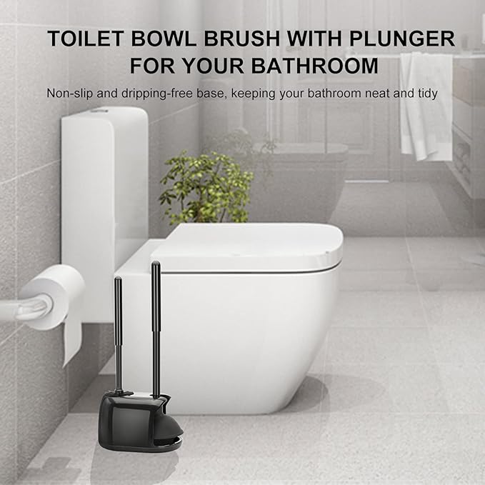 SetSail Toilet Brush and Plunger Set, Semi-Hidden Toilet Plungers Heavy Duty Toilet Bowl Brush and Holder for Bathroom Toilet Plunger and Brush Set for Deeply Cleaning - Black