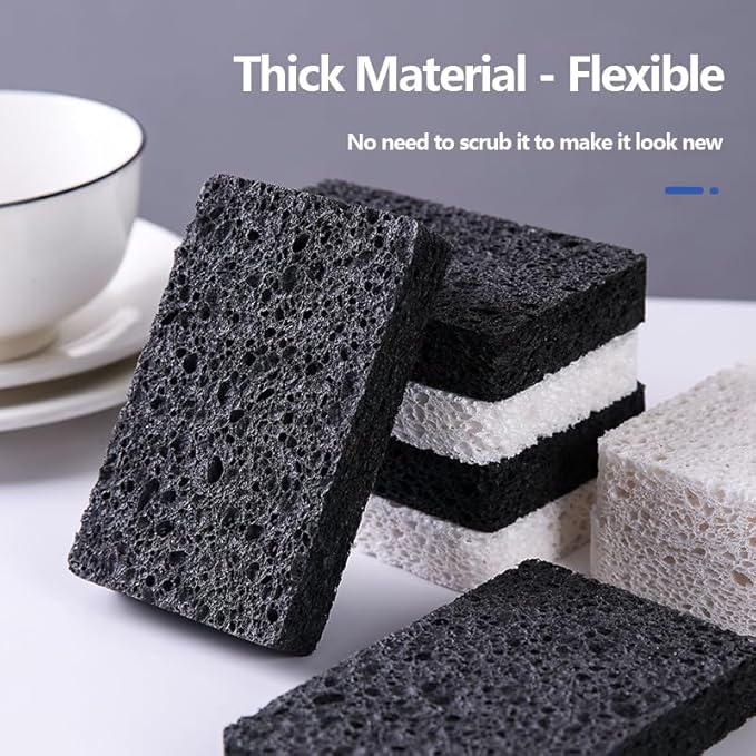 6 - Pack Non-Scratch Scrub Sponges - Sponges for Dishes and Washing Dishes, Cleaning Sponges for Kitchen Home Office, Magical 3D DIY Art and Craft Suppliers（Black&White）
