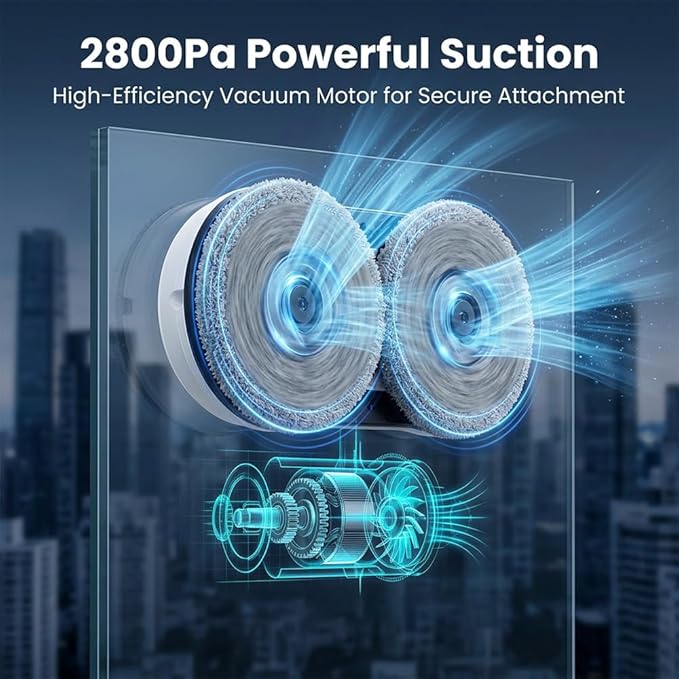 Automatic Window Cleaning Robot: Window Cleaner Robot Inside/Outside with 2800Pa Suction, Edge Detection & Anti-Drop Protection - Remote Control for Glass Mirror Washing
