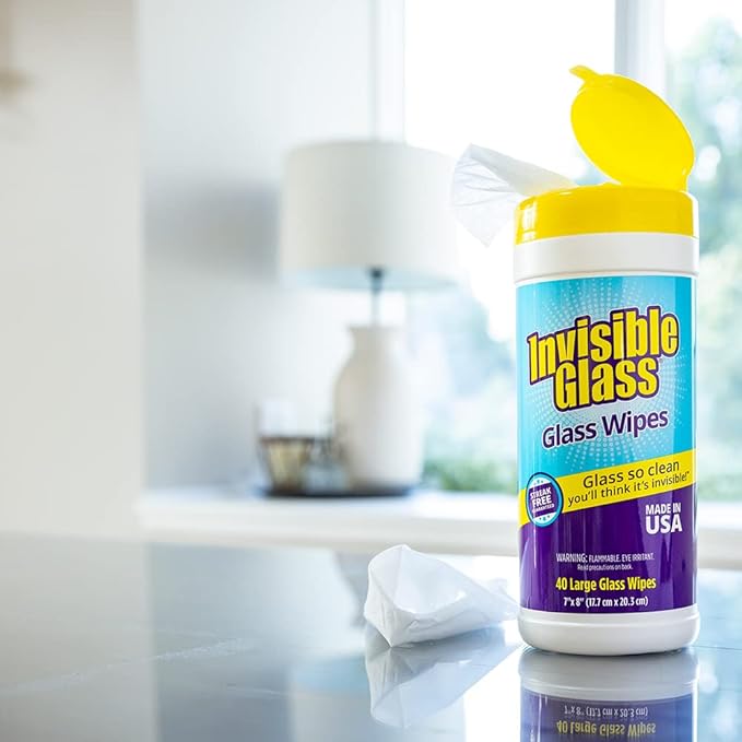 Invisible Glass 90160-4PK Glass Cleaning Wipes, Pre-Moistened, Streak-Free and Lint-Free, Safe for Windows, Mirrors, Windshields, and Tinted Glass, 40 Count (Pack of 4)