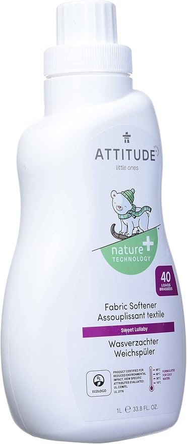 ATTITUDE Baby Fabric Softener, Hypoallergenic, Non-toxic, ECOLOGO Certified, Fluid Ounce, 40 Loads 33.8 Fl Oz Sweet Lullaby (42137) (Pack of 2)