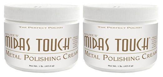 Rolite Midas Touch Metal Polishing Cream, 1 lb, 2 Pack, Cleaner and Polishing Rouge for Silver, Gold, Brass, Copper, Chrome, Restores Luster to Metal Surfaces, Polishing