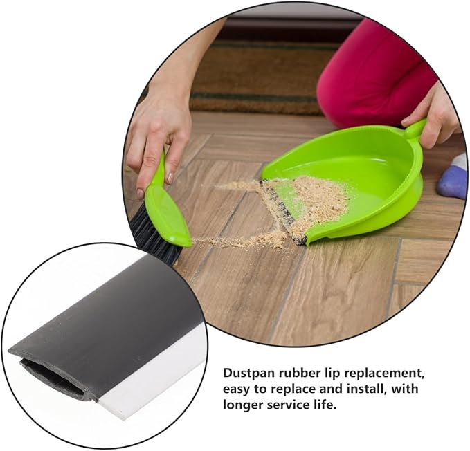 4 Pcs Dustpan Edge Strip Replacement Dust Pan Edger Lip Strips Parts Garbage Shovel Closing Inlet Soft Pressing Lips Protector Rubber Dustpan Repair Accessories for Home and Office Black