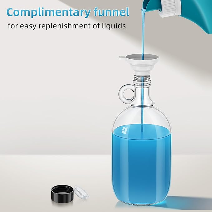 Laundry Detergent Dispenser,64oz Fabric Softener Dispenser,Glass Liquid Laundry Detergent Container,Laundry Detergent Organizer for Laundry Room Organization with 4 Labels,2 Pack