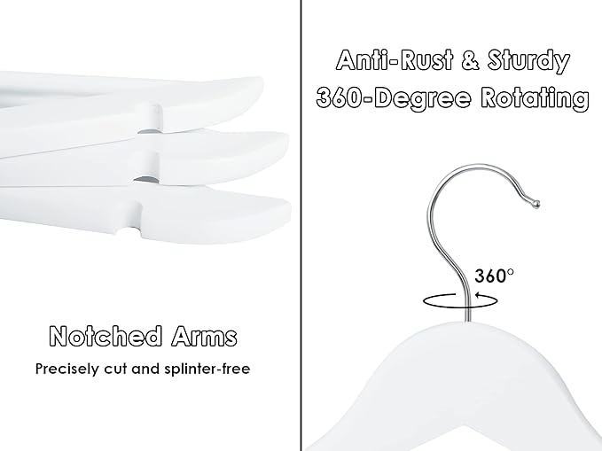 StorageWorks White Wooden Hangers 20 Pack, Heavy Duty Wood Hangers for Closet, Clothes Hangers for Coats, Bridesmaid Suits, Wedding Dress