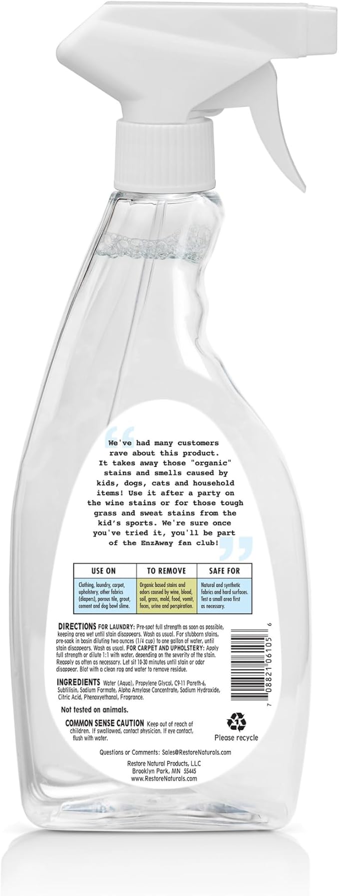 Restore Naturals Enzaway Carpet Spot Cleaner - 22oz - Pet Stain Remover Spray for Carpet - Gentle, Non-Toxic Stain Remover | Cruelty-Free | Made in USA - 3 Pack