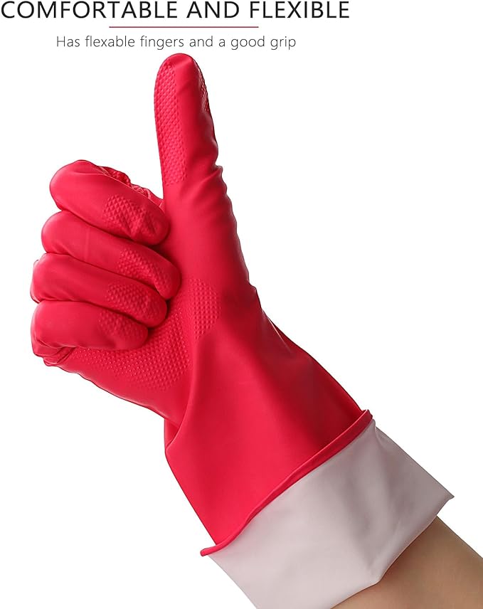 3 Pairs Rubber Cleaning Gloves Latex Free Dishwashing Gloves - 13" Reusable Nitrile Gloves Medium, Orange+Pink+Red
