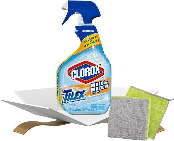 Plus Tilex Remover With Bleach 32 Oz Bundle With Microfiber Cleaning Cloth For Bathroom Surface Spray Routines & Stain-Lifting Tasks — Gift Set (2 Items)
