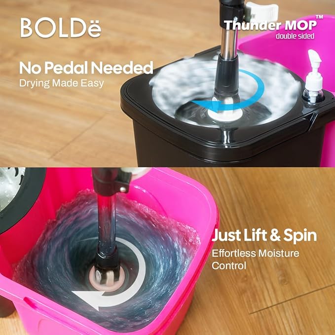 Thunder Mop Spin System -Double-Sided- 2 Compact Stackable 6L Buckets, Microfiber Head, Stainless Steel Wringer, Antifungal Quick-Dry Cleaning, Soap Dispenser, 3 Free Refills (Lime/Forest Green)