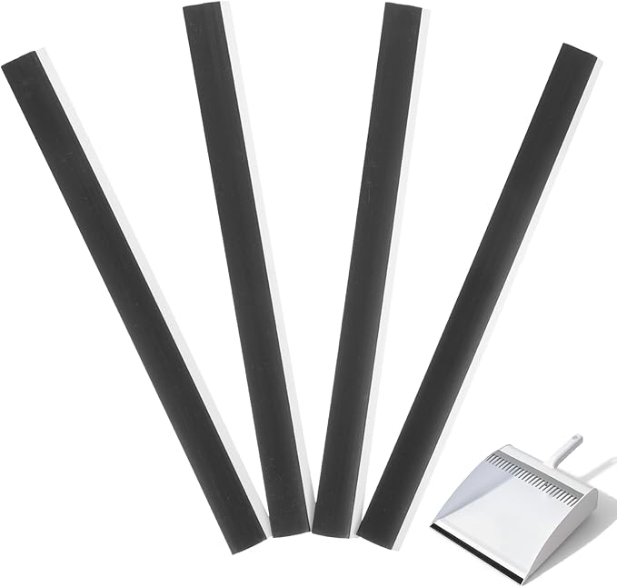 Housoutil Dustpan Rubber Lip Replacement Strips 4-Pack Durable Edge Repair Accessories for Garbage Shovels and Dustpans Easy Installation for Home and Office Cleaning Tools 10.23X0.78X0.11In