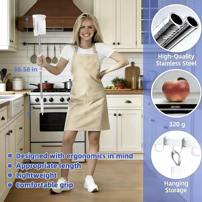 Cloth Changing Mini Mop with a Mini Foldable Desktop Mop, Flat Dust Mop for Dry Wet Disposable Pads，Kitchen Cabinet Counter Wall Spills and Oily Stains Cleaning (Lazy Mops Set)