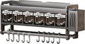 Hanging Wall Mount knife Wall Mount,Condiment Cup, Space-Saving Knife Rack with Hooks, Kitchen Organizer Storage Shelf for Utensils Spatula Spoon, Kitchen Utensil Hanger (Grey, 40cm+5Cups+8Hooks)