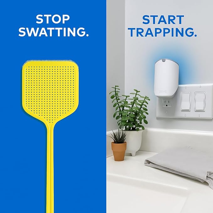 Flying Insect Trap Plug-in with Blue & UV Light – Indoor Bug Catcher for Gnats, House & Fruit Flies (2 Plug in Devices & 4 Cartridges)