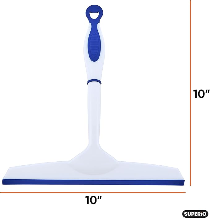 Superio Rubber Squeegee, 2 Pack, Streak Free All Purpose Window Squeegee, Comfort Grip Handle and Hanging Hook (Blue- Grey, 10 Inch- 2 Pack)